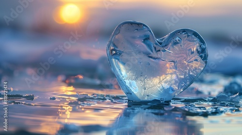 An image of a heart-shaped ice sculpture melting, symbolizing the thawing and healing process of a broken heart. photo