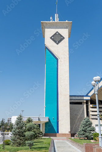Samarkand Railway Station tower in the cenral asian country Uzebkistan.