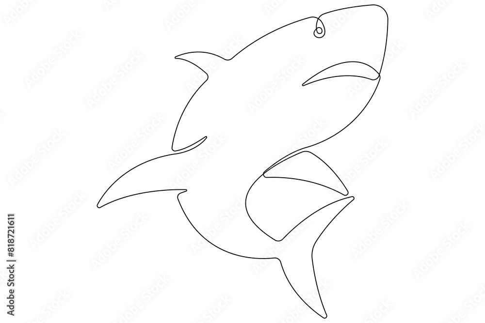 Fototapeta premium One continuous single line art drawing of shark sea fish underwater outline vector minimalist illustration 