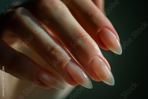 Close-up of a woman s hand with a delicate pink manicure. Beauty  cosmetics  makeup concepts.. Beautiful simple AI generated image in 4K  unique.