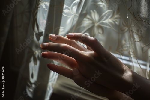Close up of woman s hands with elegant neutral colors manicure. Luxury hand care. High-resolution. Beautiful simple AI generated image in 4K  unique.