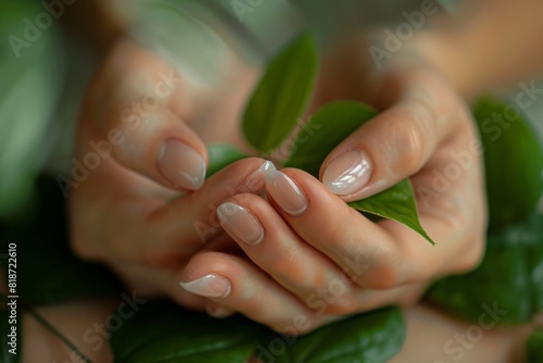 elegant nail design. a woman s hand with a pink manicure in close-up.. Beautiful simple AI generated image in 4K  unique.