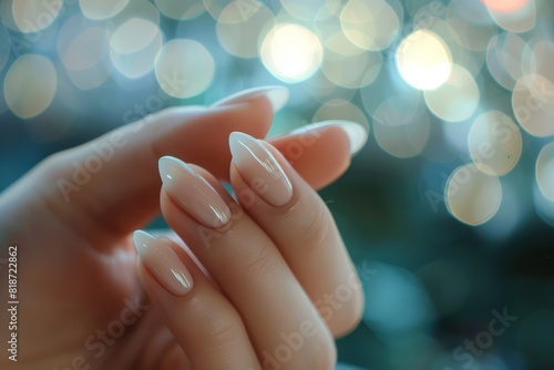 Women's manicure shellac soft pink color close-up. Beautiful simple AI generated image in 4K, unique.