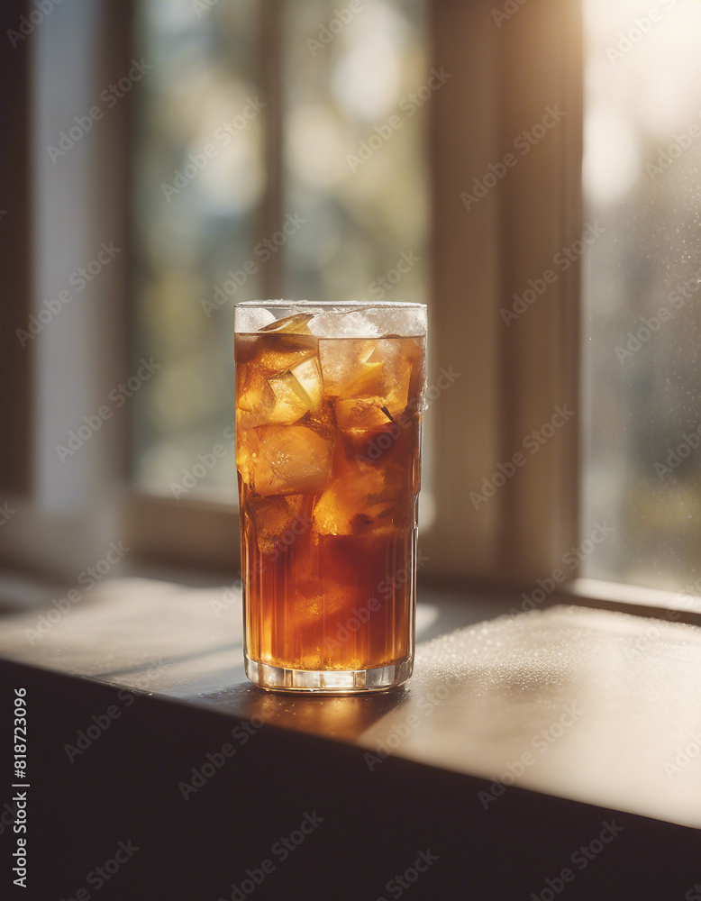 A frosted glass of iced tea on a sunlit windowsill
A frosted glass of iced tea on a sunlit windowsill