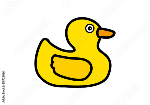 Patito de goma amarillo en fondo blanco.