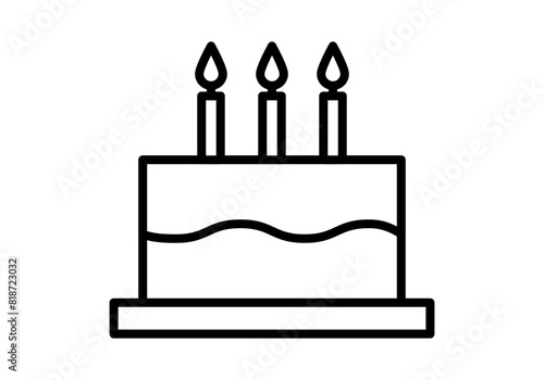 Icono negro de una tarta con tres velas.