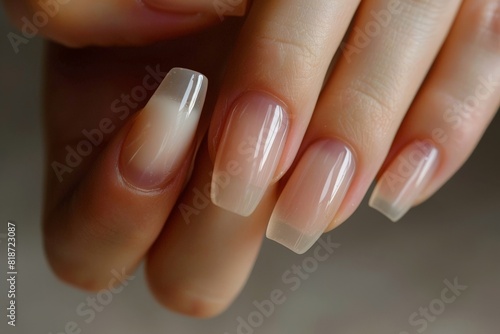 Beautiful painted nails close-up. Fashionable nail extensions with French design. Beautiful simple AI generated image in 4K  unique.