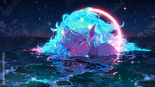 Female character Water Celestial in the night. photo