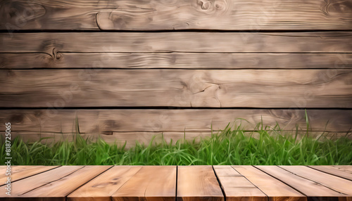 Outdoor background Wooden table in 3d png transparent using for product presentation