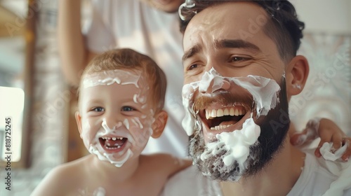 Fun on father's day: Dad and his son have fun shaving together