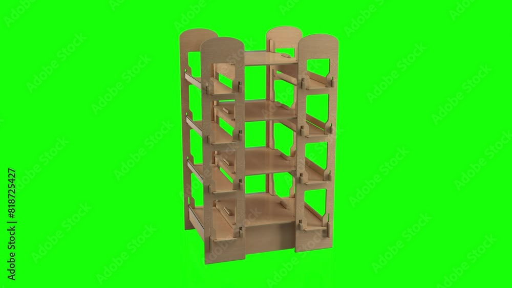 Retail plywood display stand rotates on chroma key background. 3d animation loop Retail plywood display stand rotates on chroma key background. 3d animation loop
