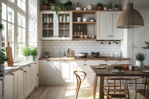 Minimalist Kitchen Subway Tile Splashback - Stylish Inspirations for Your Subway Tile Kitchen Design. Beautiful simple AI generated image in 4K  unique.