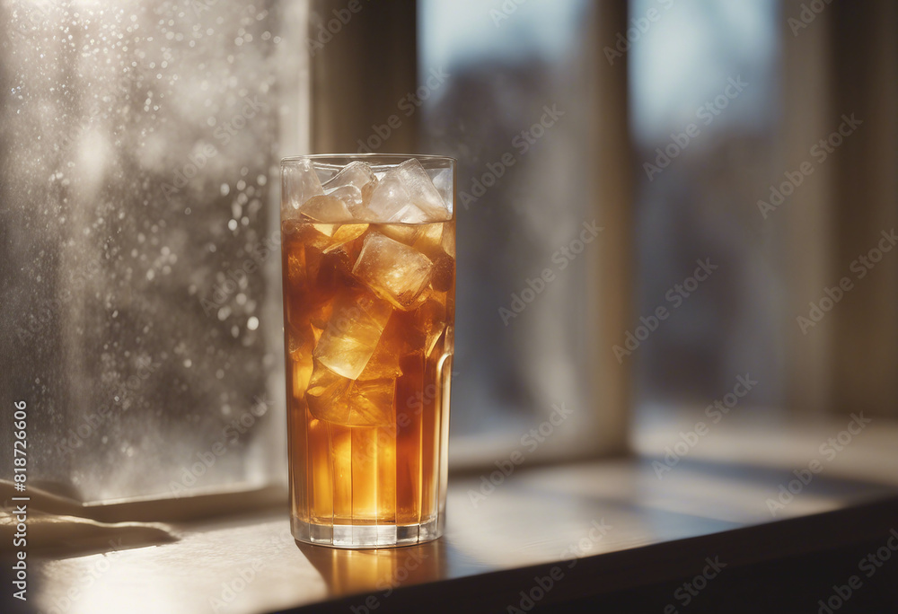 A frosted glass of iced tea on a sunlit windowsill
A frosted glass of iced tea on a sunlit windowsill