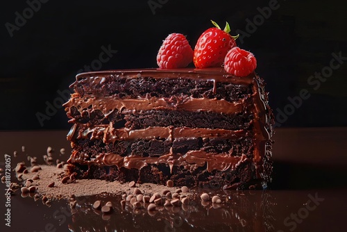cake chocolate dessert food hyper realistic still life delicious mouthwatering detailed tempting extreme realism bakery indulgence decadent  photo