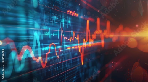 Graphical illustration of stock movements akin to a heartbeat monitor, indicating the rhythmic pulse of the market, captured in high-definition clarity.