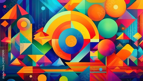 Abstract geometric design with circles and lines in vibrant colors, suitable for backgrounds, prints, posters, and modern design projects. Generative AI