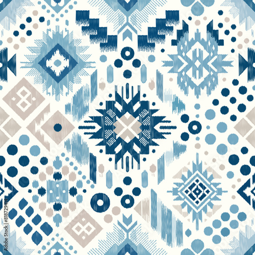 Seamless ethnic ikat pattern, local culture patterns, ideal for backgrounds, wallpapers, and textiles. Embodies traditional embroidery in an image illustration for versatile design uses.