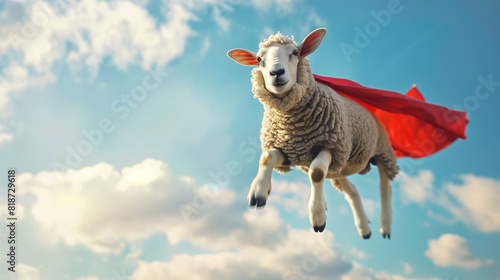 funny eid ul adha concept, superhero sheep flying to rescue the eid day, eid al adha super sheep to the resque photo