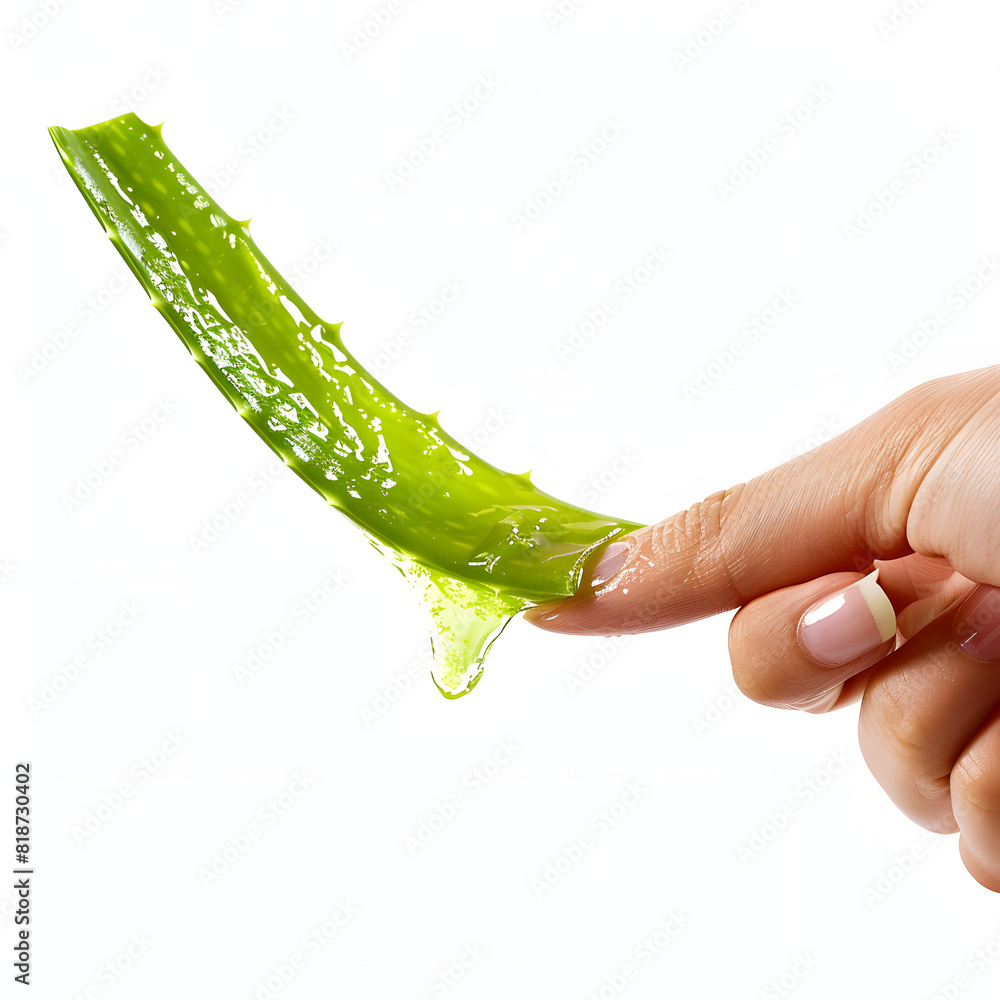 Aloe vera gel being applied to sunburned skin isolated on white ...
