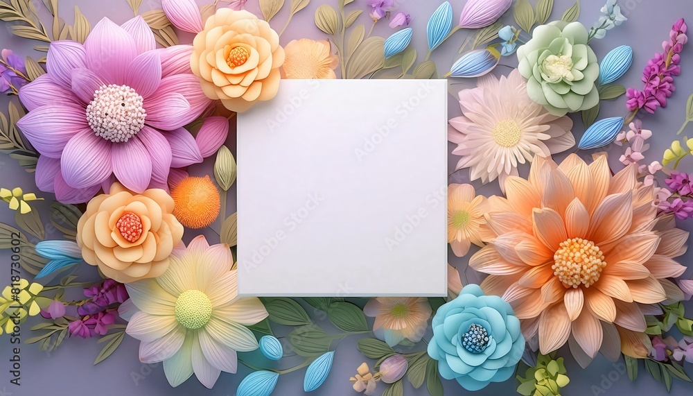 Flower arrangement with blank paper suitable for invitations, announcements, cards, or celebrations. Perfect for adding text or graphics. Generative AI
