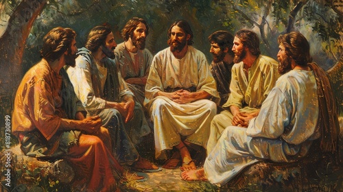 Bible story image, Jesus teaching his disciples. 