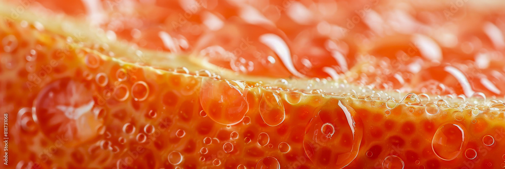 Close Up of Grapefruit with Water Droplets on Bright Orange Flesh Close Up of Grapefruit with Water Droplets on Bright Orange Flesh