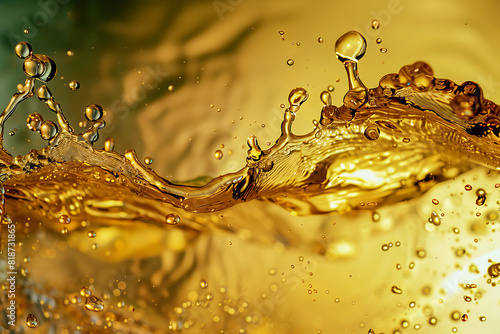 Golden Liquid Splashing in Mid Air with Dynamic Ripples and Droplets