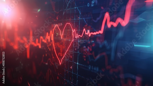 Graphical illustration of stock market trends resembling a heartbeat monitor, reflecting the fluctuating pulse of the market, presented with crisp HD quality.