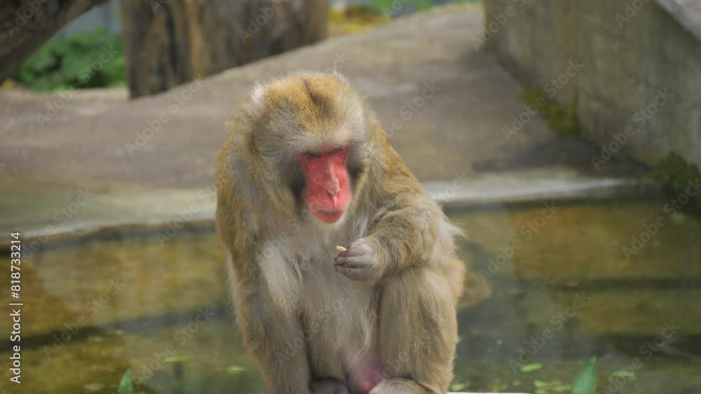 A funny monkey sits and scratches itself in slow motion A funny monkey sits and scratches itself in slow motion