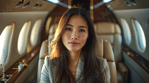 Asian woman in a Private Jet © Spyrydon