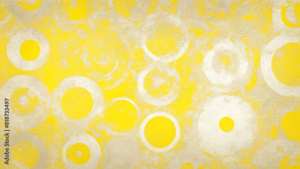 Yellow abstract background with white circle rings in faded distressed vintage grunge texture design Yellow abstract background with white circle rings in faded distressed vintage grunge texture design