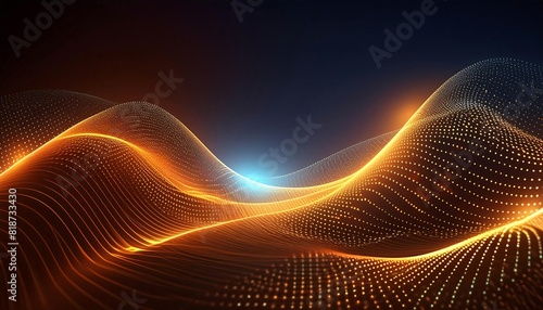 Shiny dot line wave of light on dark background suitable for abstract backgrounds, technology concepts, futuristic designs, energy themes, and dynamic visuals. Generative AI photo