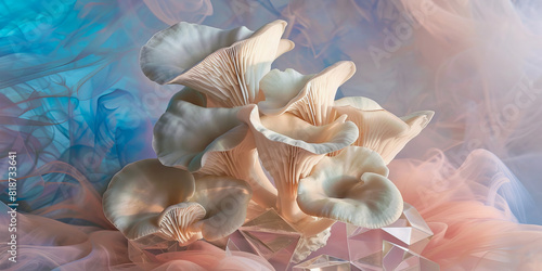 Elegant Oyster Mushrooms with Ethereal Smoke and Dreamy Colors photo