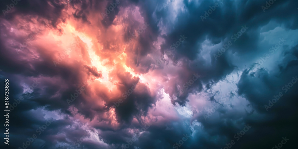 Dramatic Sunset Clouds Illuminated by Vibrant Orange and Blue Light in the Evening Sky