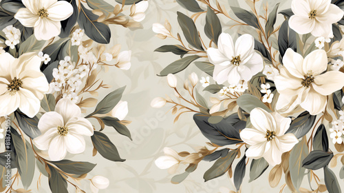 Sophisticated vintage design with watercolor white flowers and leaves  forming an elegant and continuous floral pattern