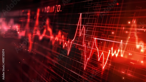 Graphical representation of stock fluctuations mimicking a heartbeat monitor, reflecting the dynamic pulse of the market, presented with realistic detail.