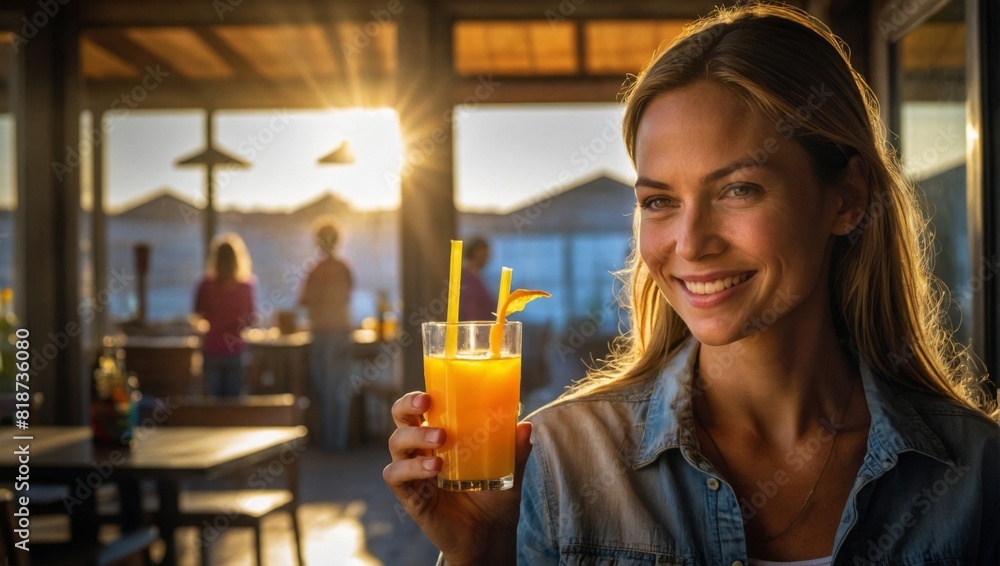 Woman Enjoying a Refreshing Glass of Orange Juice Woman Enjoying a Refreshing Glass of Orange Juice