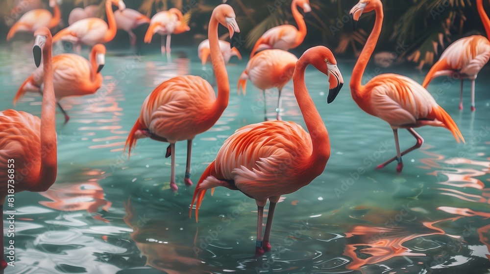 Bird: A flock of flamingos standing gracefully in a lagoon Bird: A flock of flamingos standing gracefully in a lagoon