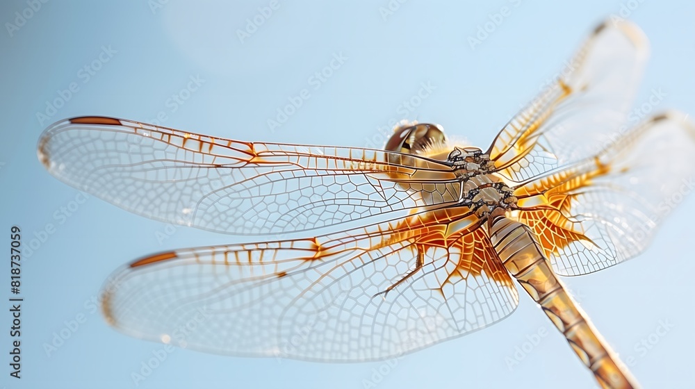 Insect: A close-up of a dragonfly’s intricate wings against a clear sky Insect: A close-up of a dragonfly’s intricate wings against a clear sky