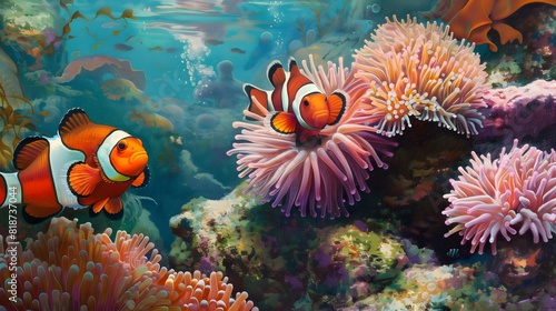 Fish  A pair of clownfish hiding among sea anemones