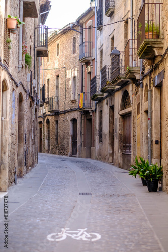 Detail of one of the streets of the historic center of the village of Moia  Spain 