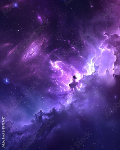 purple nebula background, night sky, stars, digital art style © dip