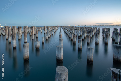 Scenic view of Princes Pier in Melbourne city at sunset photo