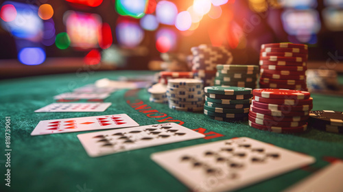 a poker table with cards and chips