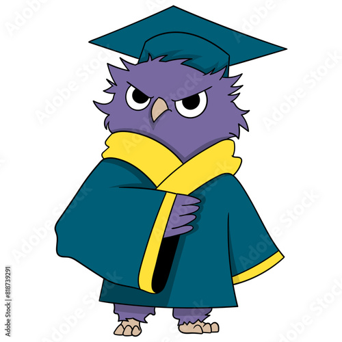 owl wearing bachelor university graduation celebration uniform