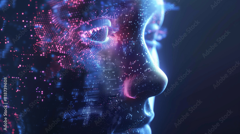 A face with a blue background and a lot of sparkles A face with a blue background and a lot of sparkles