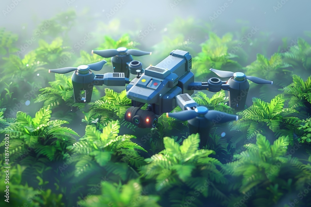Smart farming with drone technology for sustainable agriculture, crop spraying, and precision care in lush green fields. Smart farming with drone technology for sustainable agriculture, crop spraying, and precision care in lush green fields.