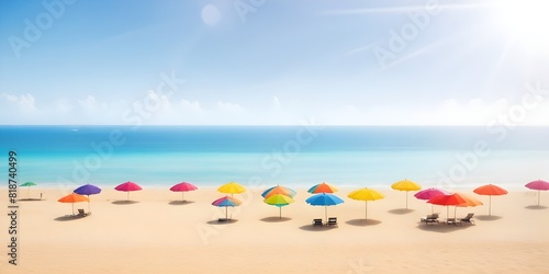 beautiful beach with umbrellas and chairs on the sea shore