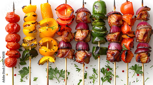 Grill and barbecue skewers isolated on white background, pop-art, png  © Pixel Prophet