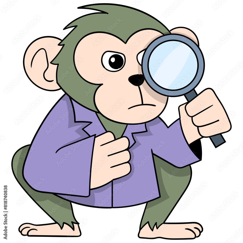 monkey carrying a magnifying glass is searching for knowledge monkey carrying a magnifying glass is searching for knowledge